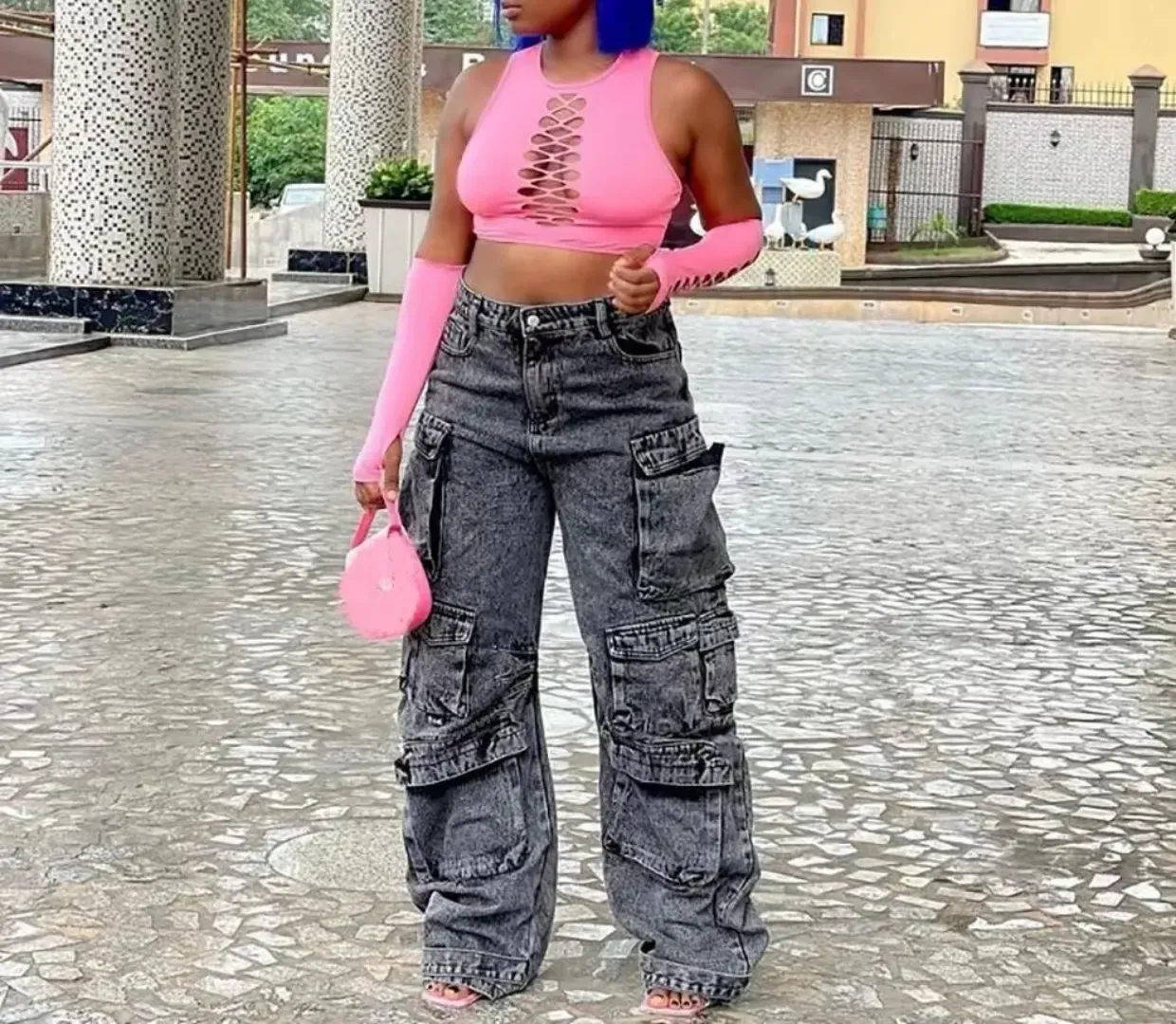 Jean Cargo Femme Taille Haute Multi-Poches – Streetwear Décontracté Tendance