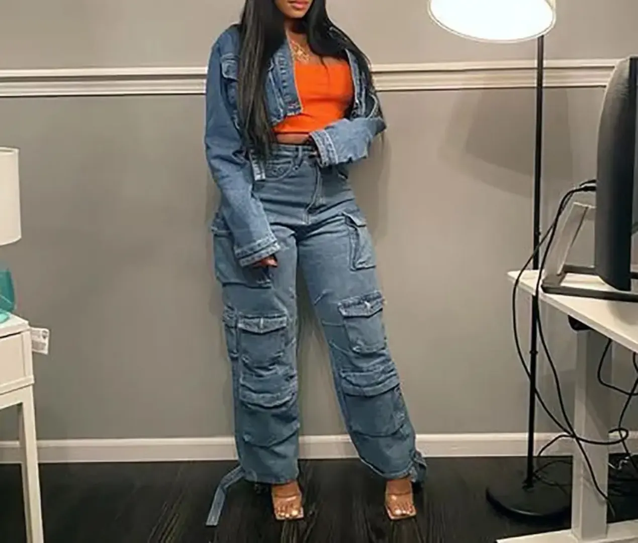 Jean Cargo Femme Taille Haute Multi-Poches – Streetwear Décontracté Tendance