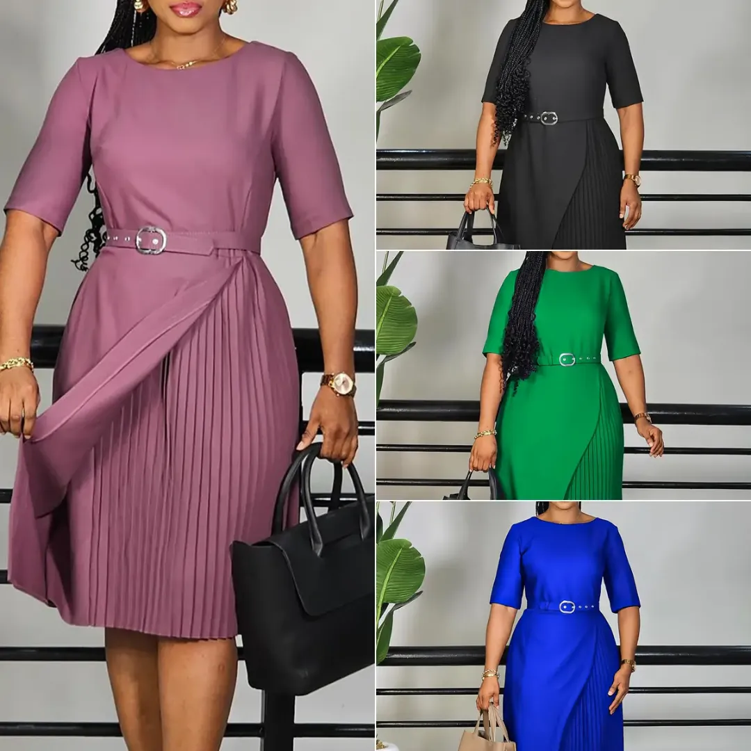 Robe Élégante Mi-Longue avec Ceinture – Style Chic et Professionnel pour Femme