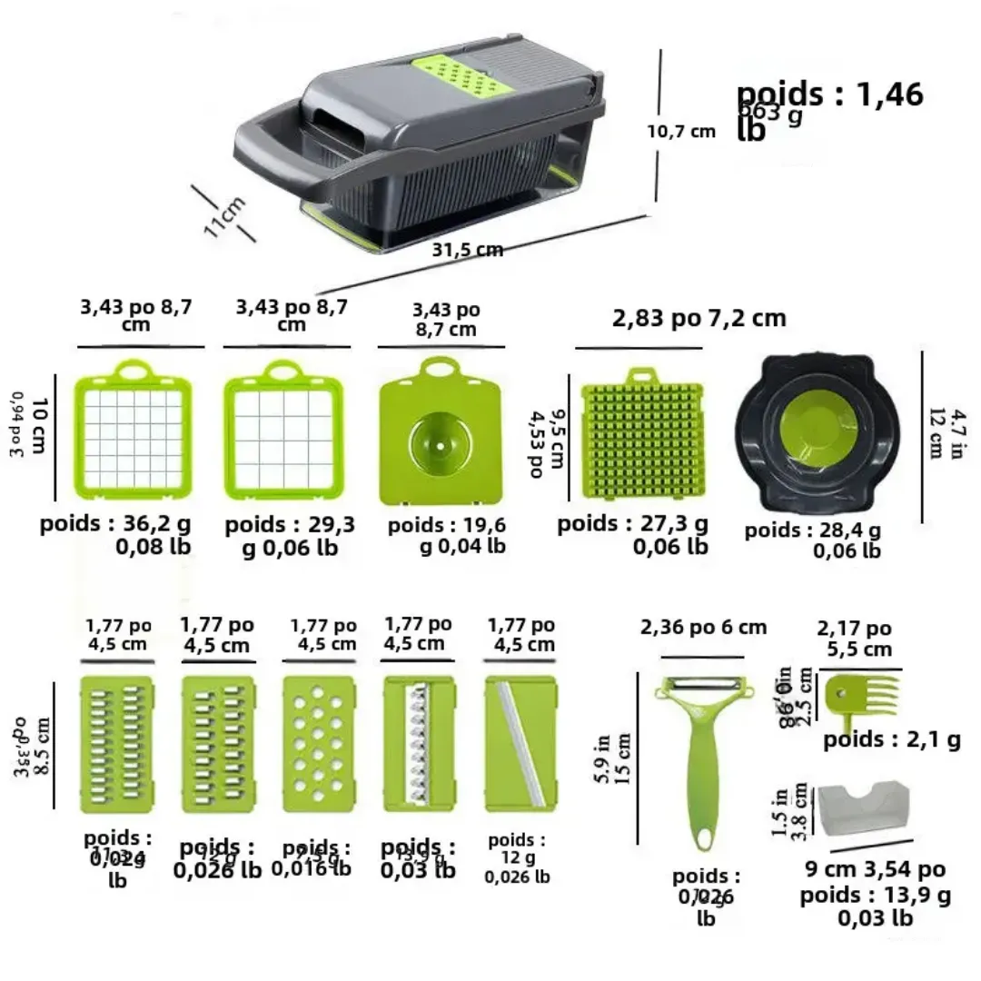 Coupe-légumes multifonction 14 en 1 – Mandoline professionnelle pour légumes et oignons