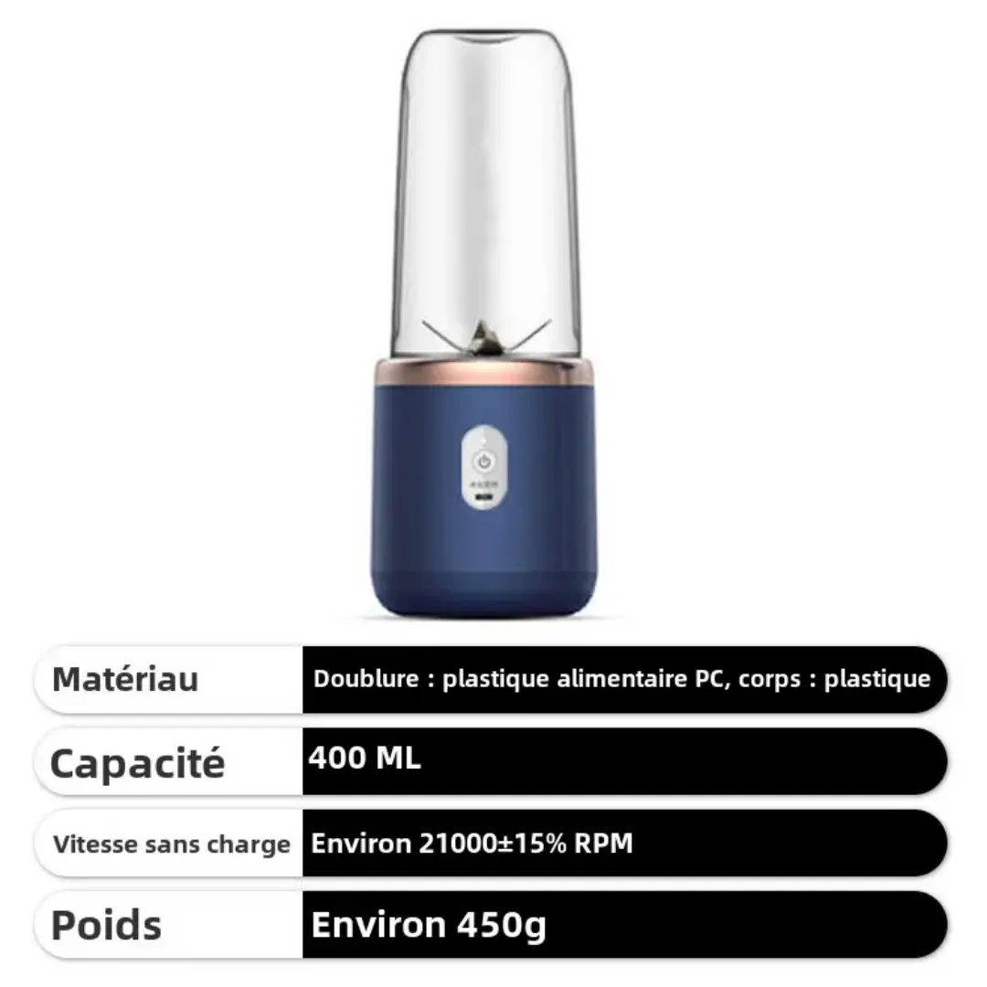 Mini Blender Rechargeable – Mixeur de Fruits Portable avec USB, Presse-Agrumes Intégré
