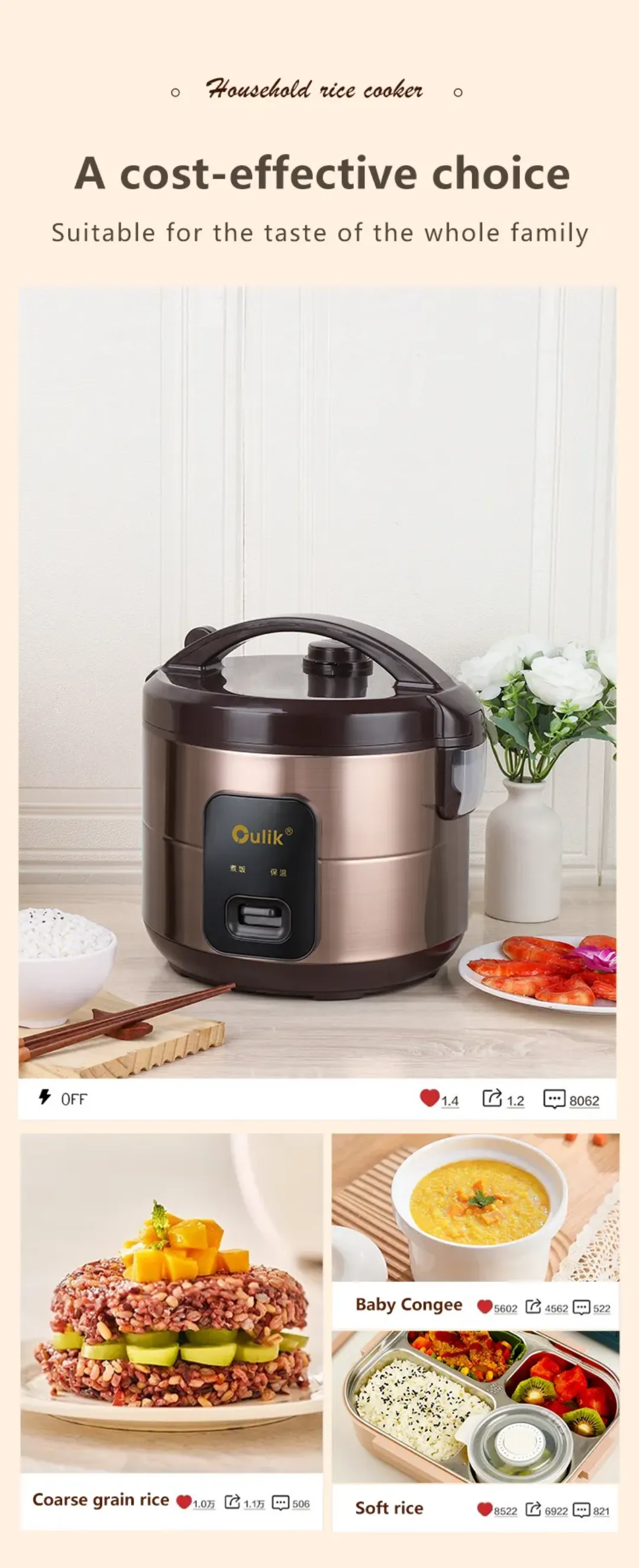 Cuiseur de Riz Électrique 4L – Rapide, Pratique et Idéal pour Toute la Famille