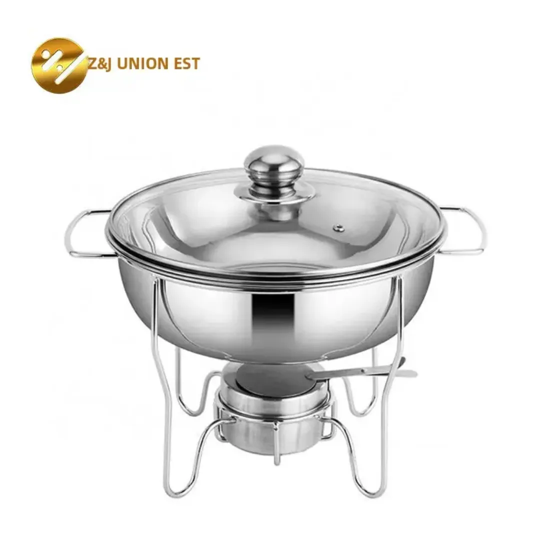 Chauffe-Plat Professionnel Inox de 1 a 8L – Réchaud de Buffet Rond Électrique ou Gaz avec Plateau de Service Suspendu