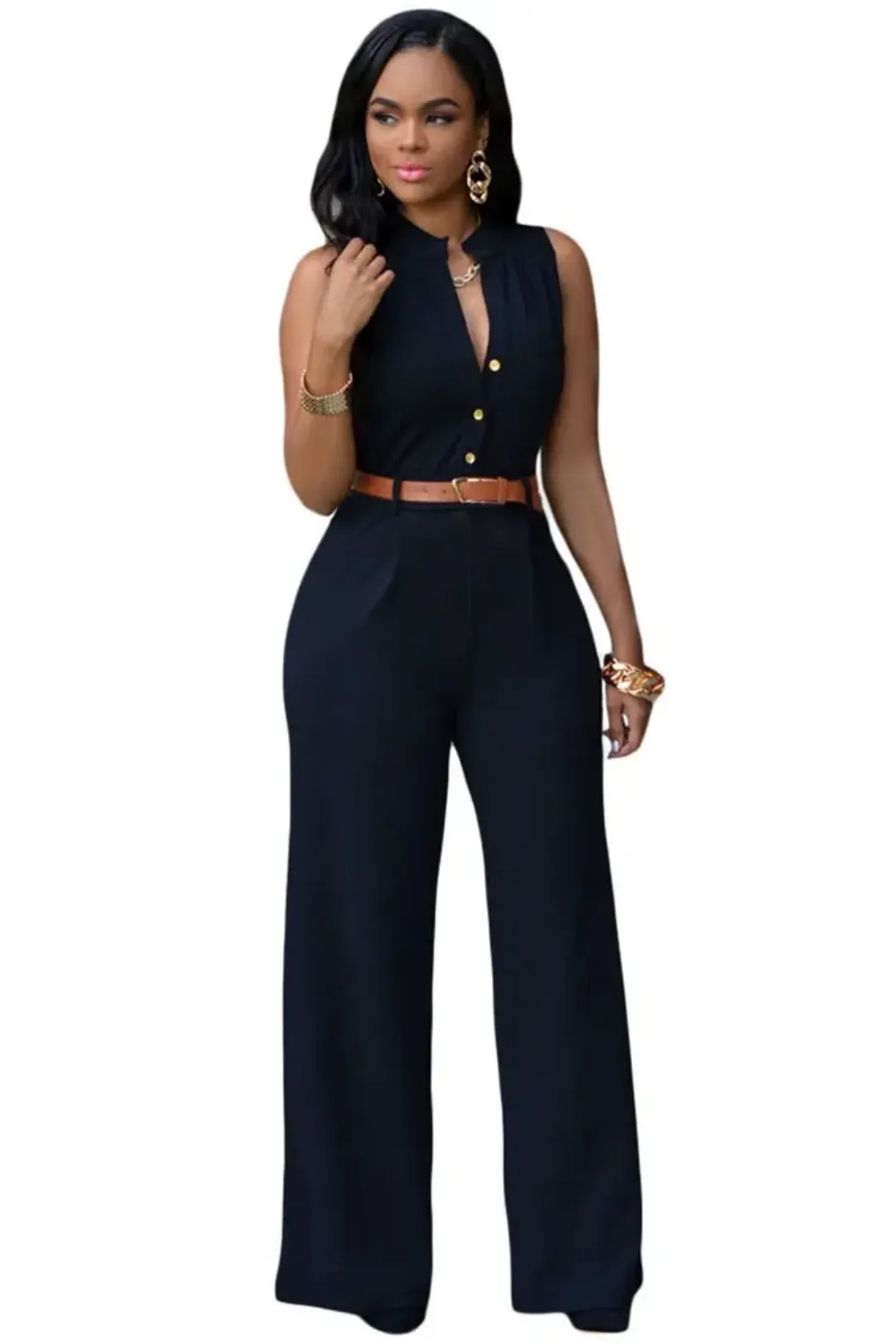 Combinaison Pantalon Femme Sans Manches avec Ceinture - Élégance Décontractée pour Bureau et Sorties