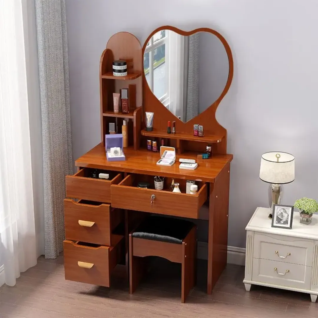 Table de Maquillage Moderne avec Miroir Cœur et Rangement – Coiffeuse Élégante pour Chambre