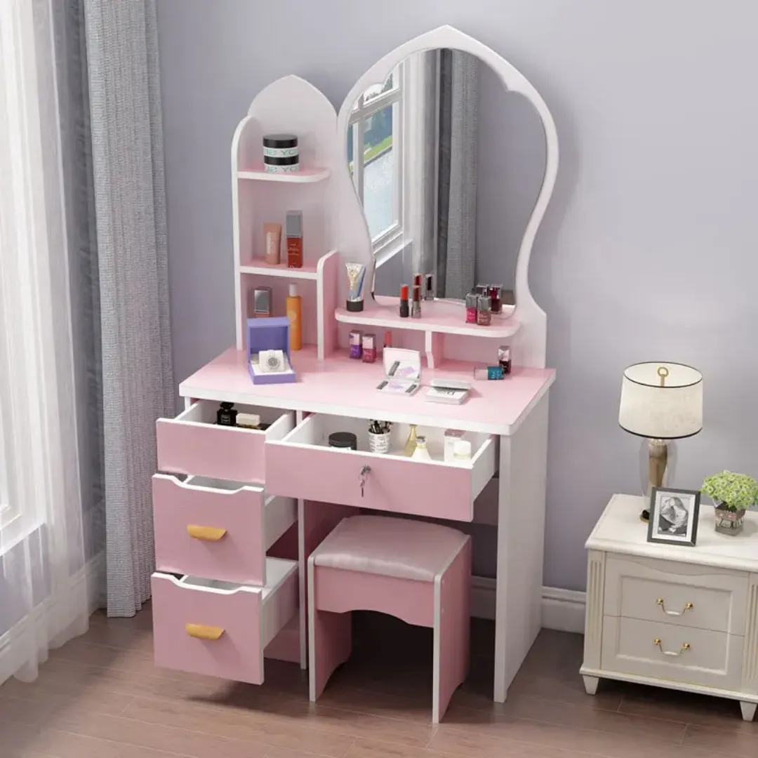 Table de Maquillage Moderne avec Miroir Cœur et Rangement – Coiffeuse Élégante pour Chambre