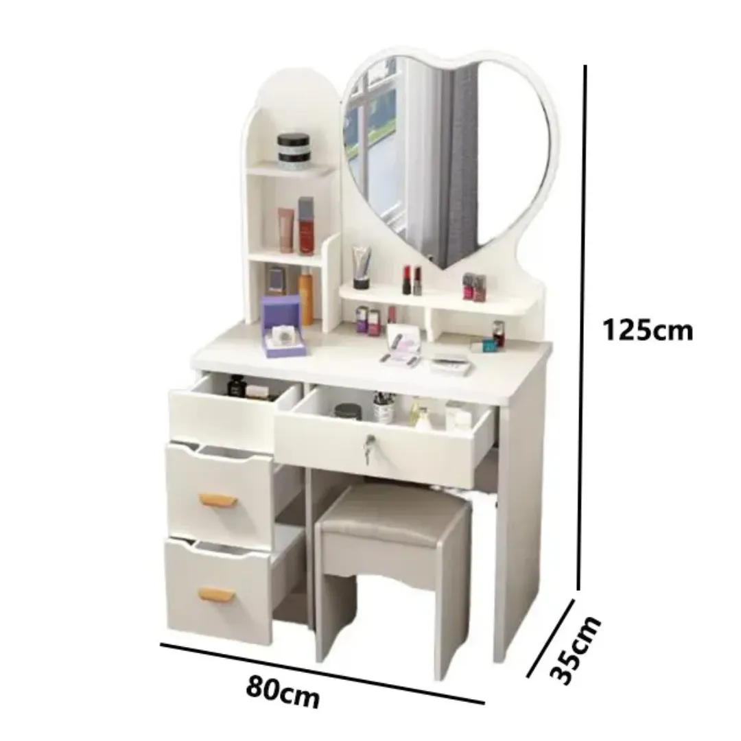 Table de Maquillage Moderne avec Miroir Cœur et Rangement – Coiffeuse Élégante pour Chambre