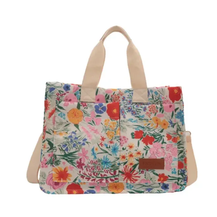 Sac à Main Tissu Floral avec Anses et Bandoulière – Sac Fourre-Tout Léger et Tendance pour Femme