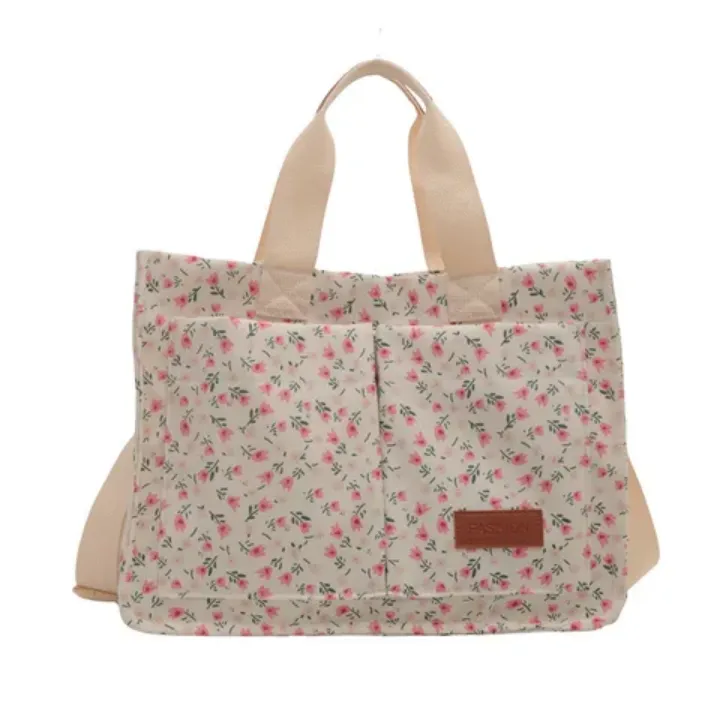 Sac à Main Tissu Floral avec Anses et Bandoulière – Sac Fourre-Tout Léger et Tendance pour Femme