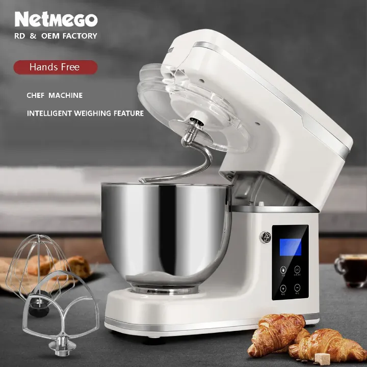 Robot Pâtissier Multifonction 1000W – Mélangeur sur Socle 5L avec Pesée Intégrée, 6 Vitesses, Tête Inclinable et Accessoires de Pâtisserie