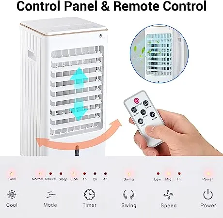 Climatiseur Refroidisseur d’Air Évaporatif Mobile 3 Vitesses avec Télécommande – Idéal pour Maison, Bureau, Garage, Hôtel – Réservoir jusqu’à 160L