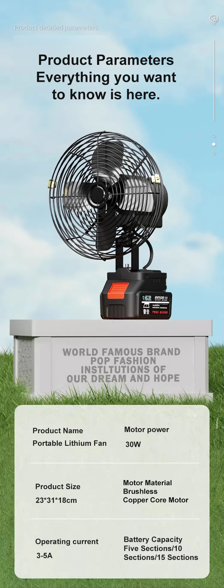 Ventilateur de sol rechargeable 8" – Autonomie 4 à 5h, économique et portable