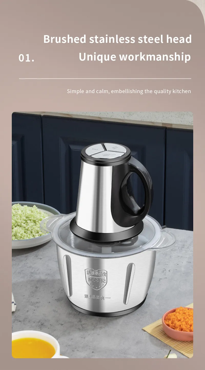 Hachoir Électrique Multifonction 3L – Inox SUS304, Compact, Efficace et Durable