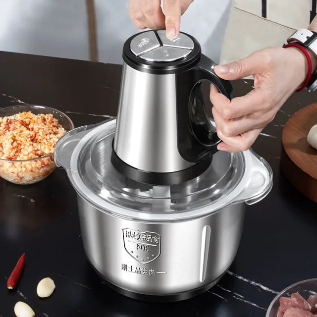Hachoir Électrique Multifonction 5L – Inox 304, Double Lame, Hachage Rapide et Efficace