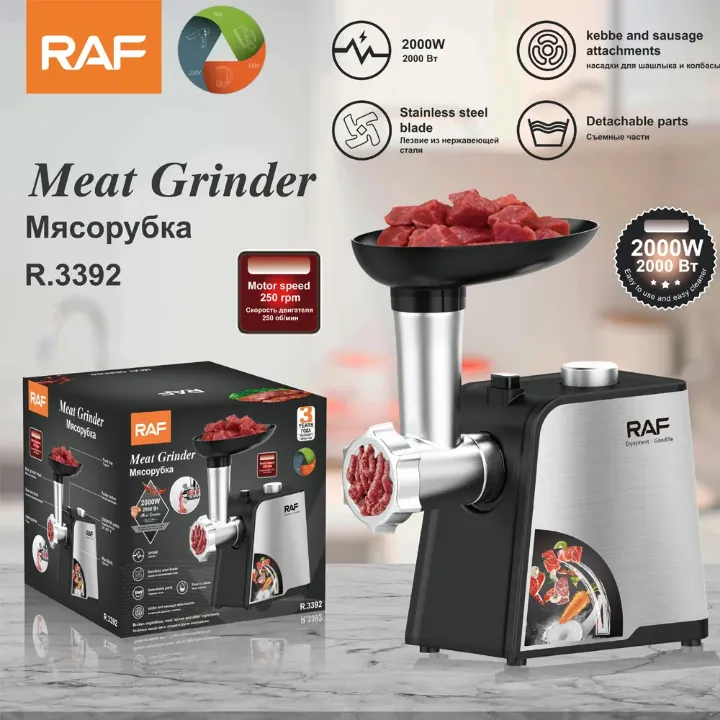 Hachoir à Viande Électrique RAF R.3392 – 2000W, Lames Inox, Accessoires Kebbés & Saucisses