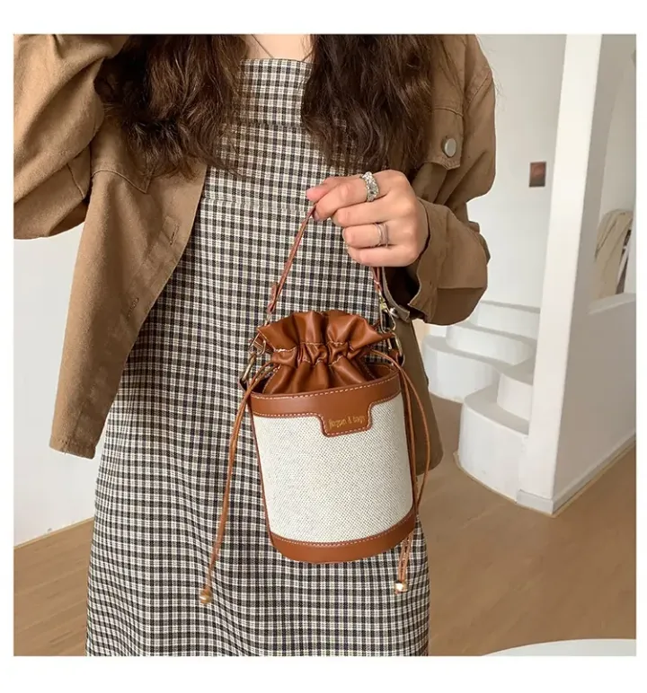 Sac Seau à Cordon Femme – Style Vintage, Bandoulière Réglable, Petit Format Chic