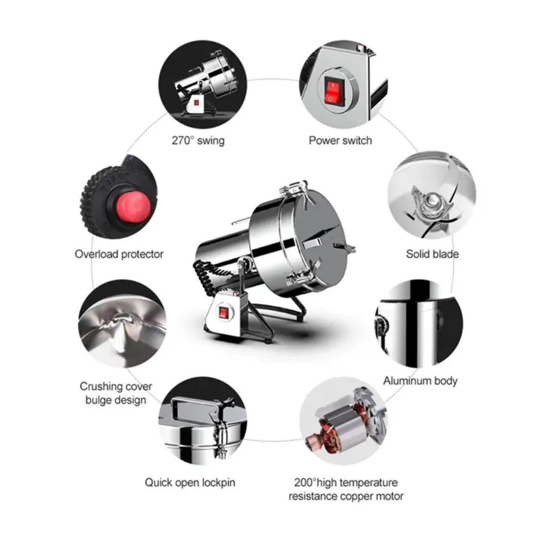 Moulin à Farine Électrique 2500g - 4500W Haute Vitesse pour Grains, Café, Épices, Manioc, Thé