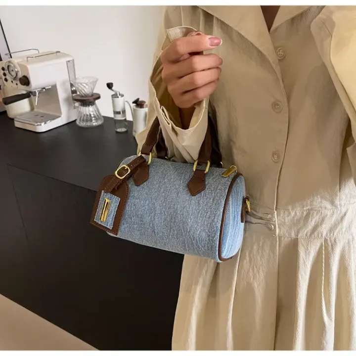 Sac Boston Femme – Style Marque Luxe en Tissu et Similicuir, Élégant et Spacieux