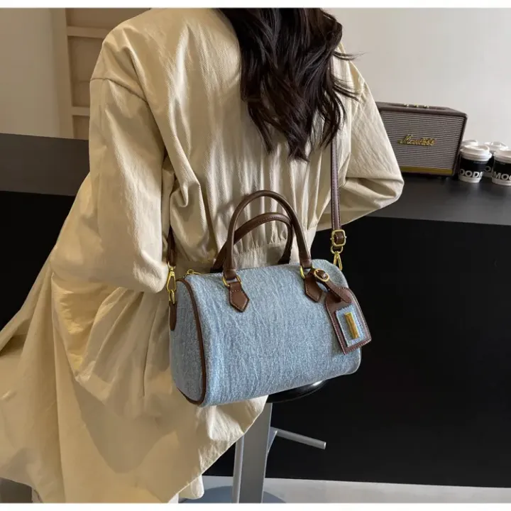 Sac Boston Femme – Style Marque Luxe en Tissu et Similicuir, Élégant et Spacieux