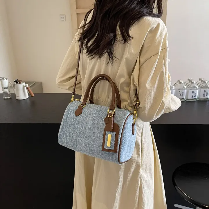 Sac Boston Femme – Style Marque Luxe en Tissu et Similicuir, Élégant et Spacieux
