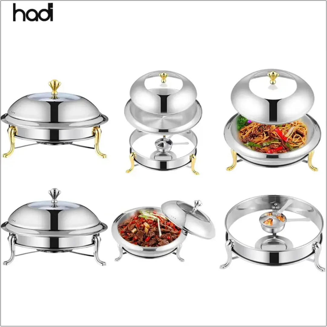 Chafing Dish de Luxe en Acier Inoxydable - Récipient de Chauffe-Buffet avec Couvercle Couronne