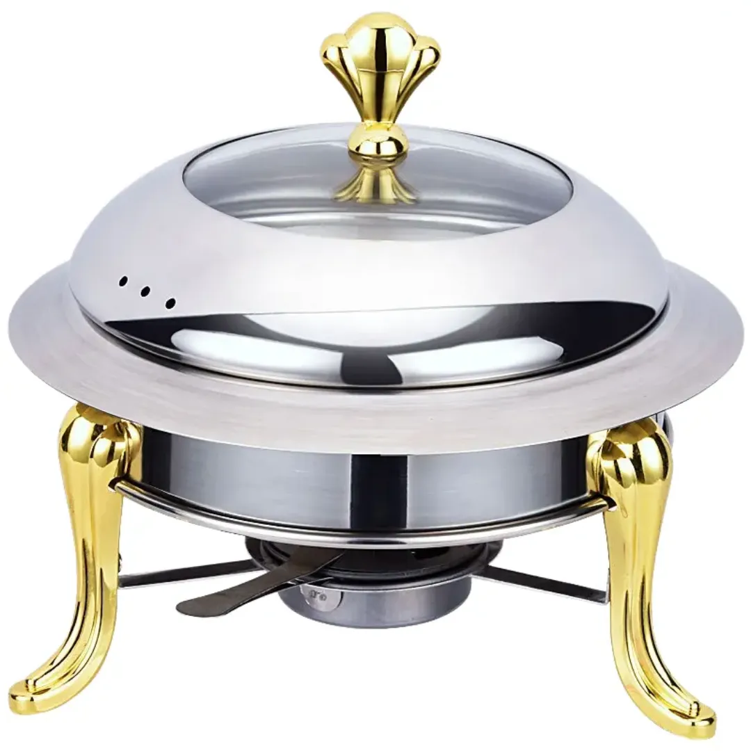 Chafing Dish de Luxe en Acier Inoxydable - Récipient de Chauffe-Buffet avec Couvercle Couronne