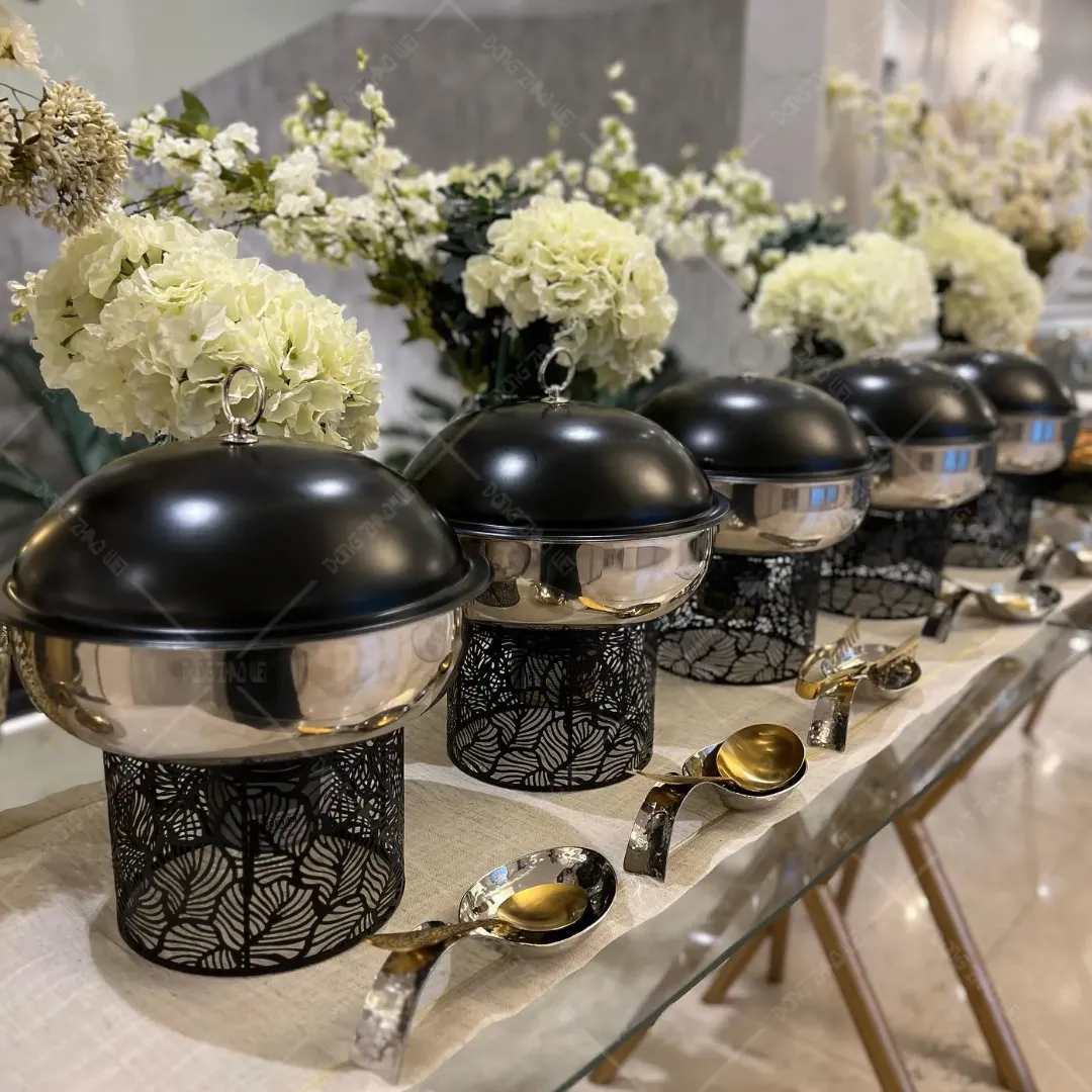 Chafing Dish Décoratif de Luxe 4.5L - Modèle Feuilles Dorées ou Noires, Présentoir Chauffe-Plat pour Traiteur
