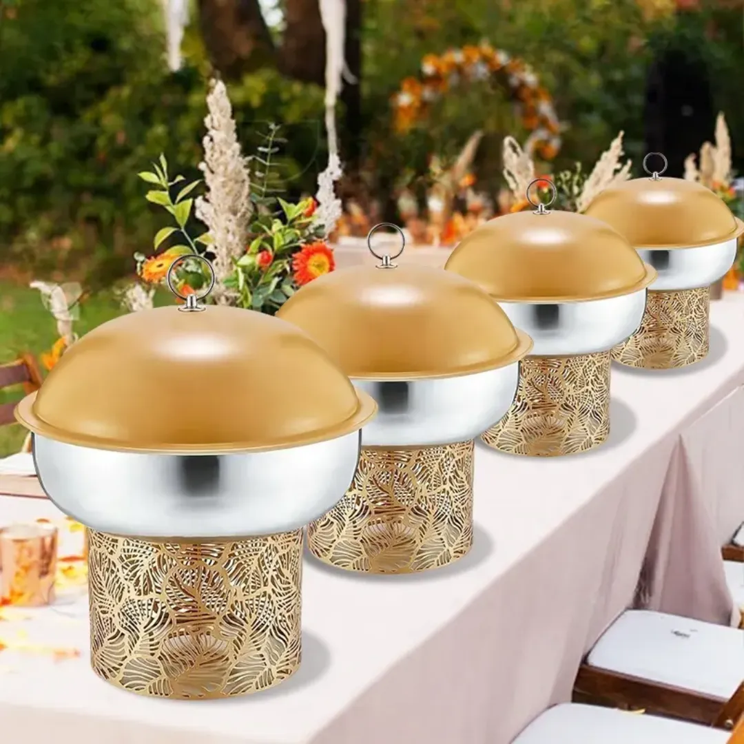 Chafing Dish Décoratif de Luxe 4.5L - Modèle Feuilles Dorées ou Noires, Présentoir Chauffe-Plat pour Traiteur