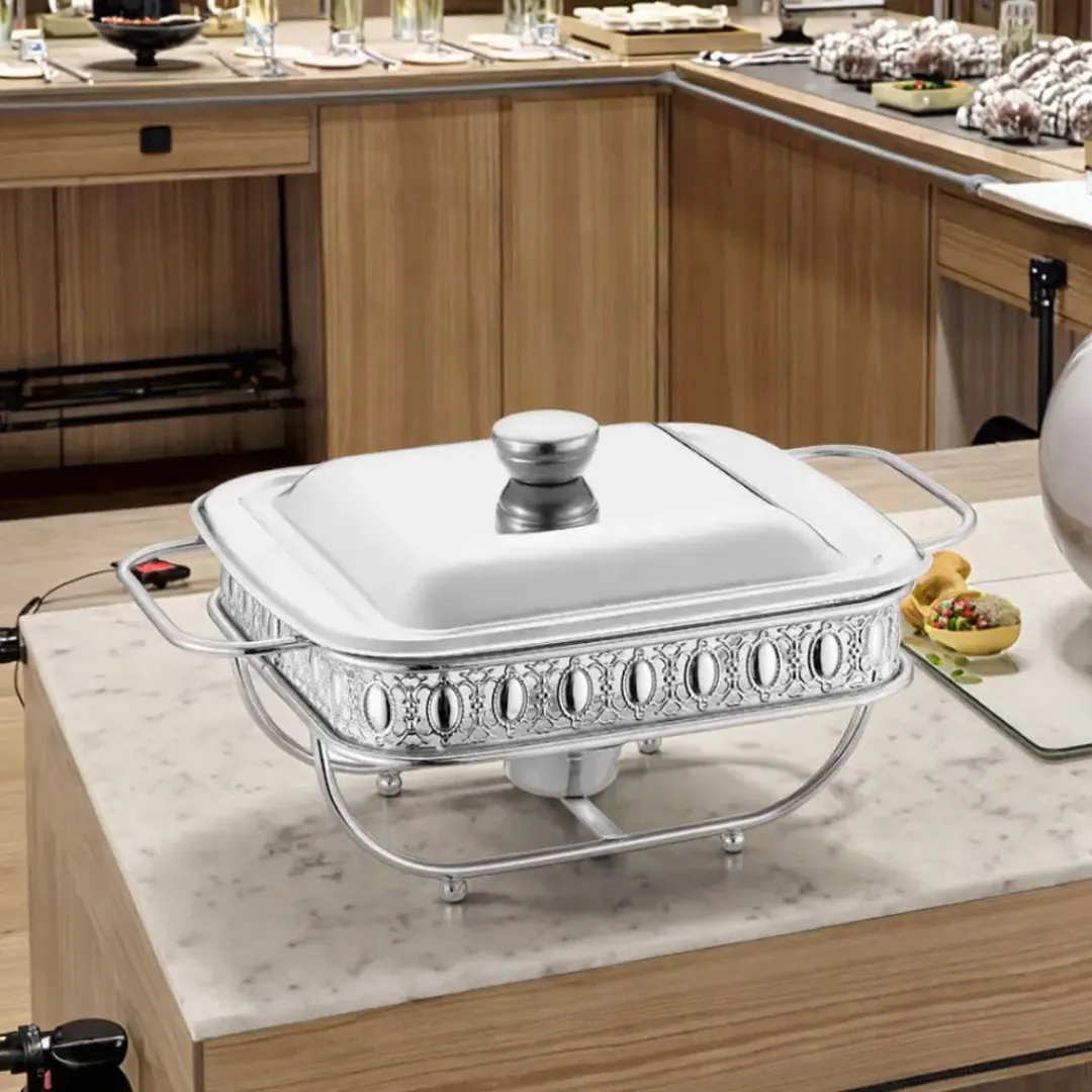 Chafing Dish Carré Argenté Armain 1.8L - Chauffe-Plat Compact