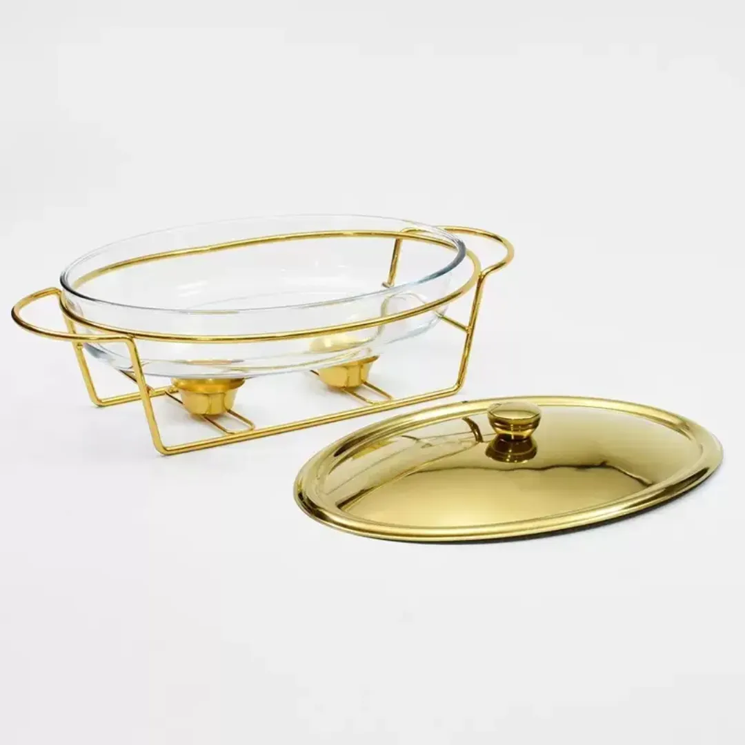 Chafing Dish Ovale Argenté 3L - Chauffe-Plat Design avec Lignes Élégantes