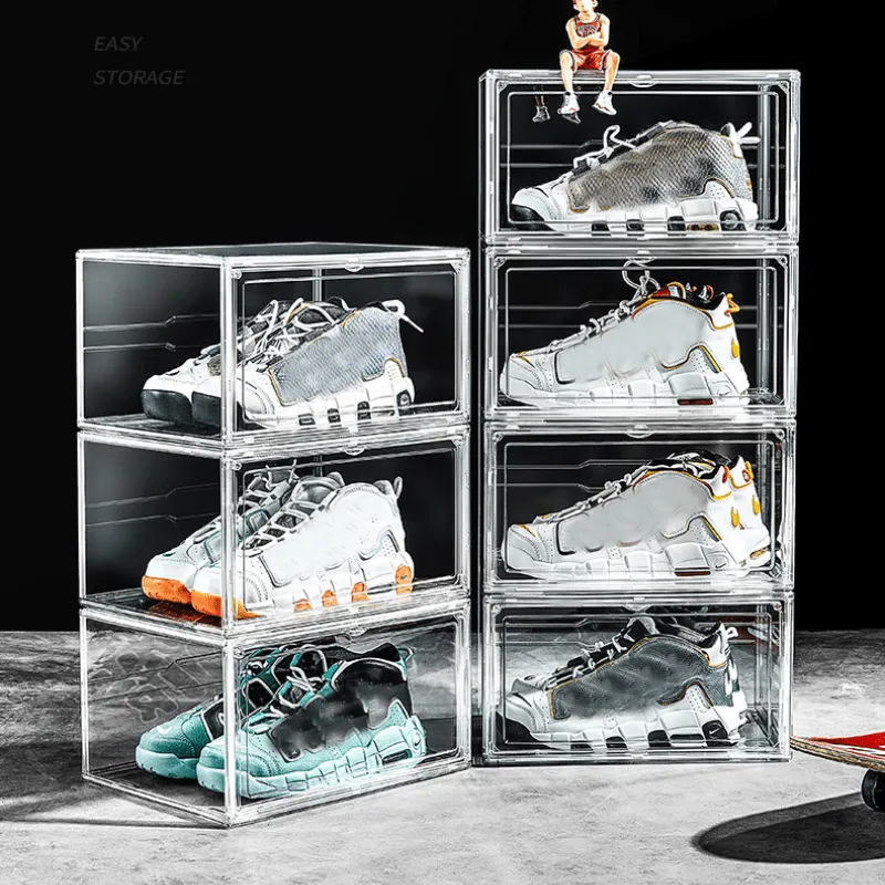 Boîte de Rangement Polyvalente Empilable en Acrylique Transparent – Chaussures, Sacs à Main, Casques
