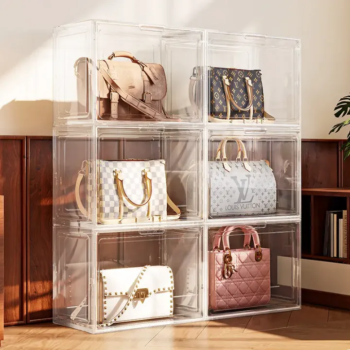 Boîte de Rangement Polyvalente Empilable en Acrylique Transparent – Chaussures, Sacs à Main, Casques