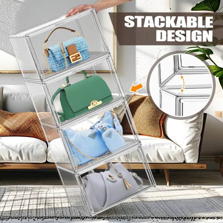 Boîte de Rangement Polyvalente Empilable en Acrylique Transparent – Chaussures, Sacs à Main, Casques
