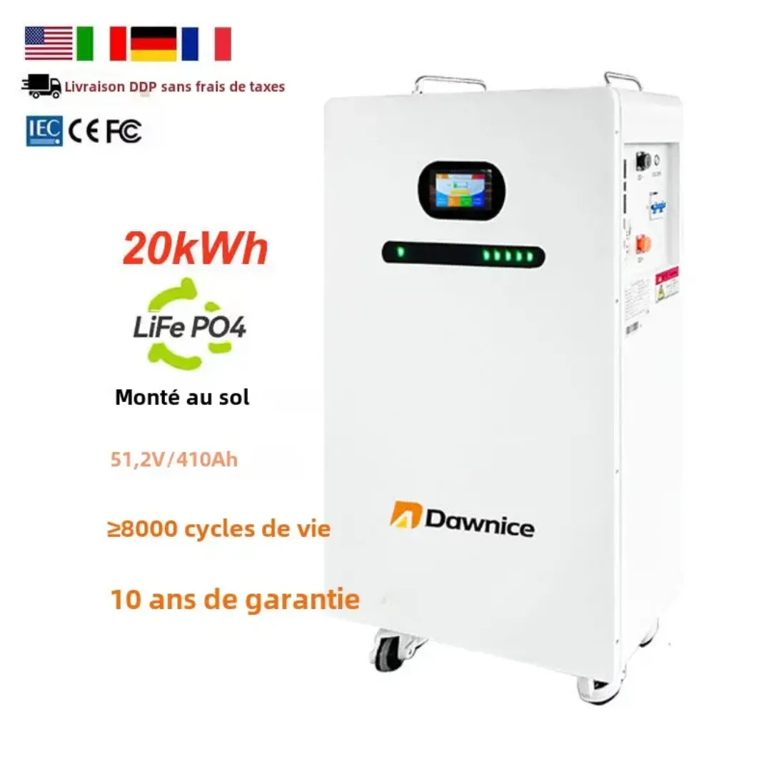 Batterie Mobile Haute Capacité 51.2V 410Ah (20.99kWh) - LiFePO4, Écran Tactile, WiFi, Bluetooth, Disjoncteur et Roulettes