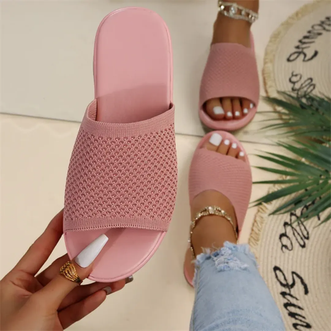 Sandales Plates Femme Confortables – Bout Rond Ouvert, Style Maille Respirante, Ultra Légères Été & Intérieur