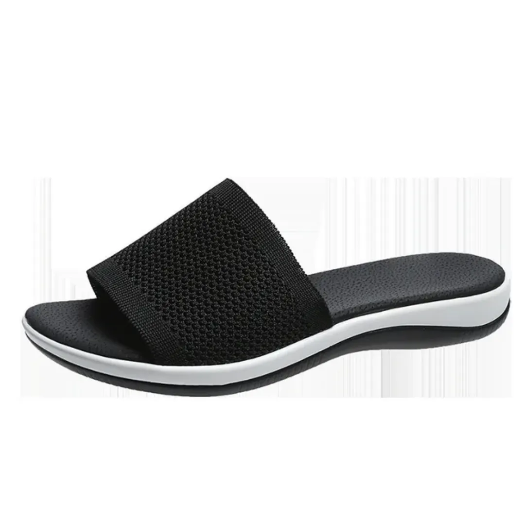 Sandales Plates Femme Confortables – Bout Rond Ouvert, Style Maille Respirante, Ultra Légères Été & Intérieur