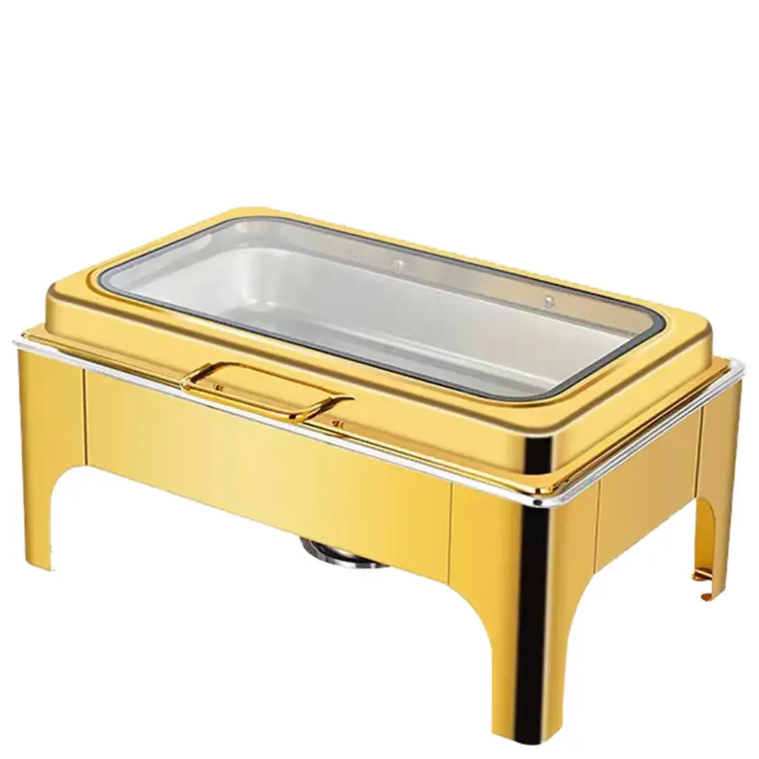 Chafing Dish Rectangulaire Luxe avec Couvercle en Verre - Acier Inoxydable 9L pour Buffets et Hôtels