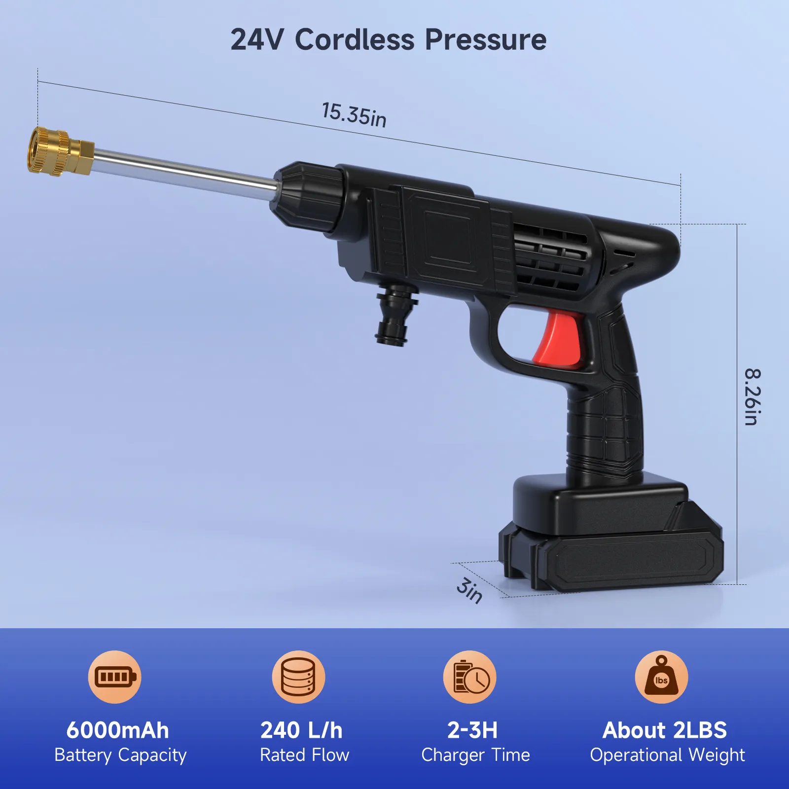 Pistolet de Lavage Haute Pression Sans Fil – 300W, Batterie Lithium, Jusqu'à 30 Bars pour Voiture, Moto, Sol, Vitrines