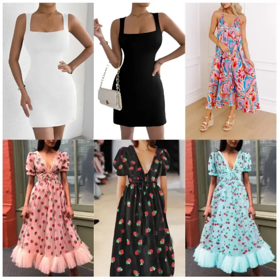 Lot de Robes Courtes Sexy Décolletées - Robes Dos Nu Tendance Été en Gros - Mode Femme Chic et Colorée