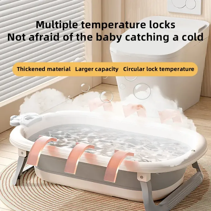 Baignoire Bébé Pliable avec Détection de Température et Coussin de Bain – Pour Nouveau-nés et Enfants
