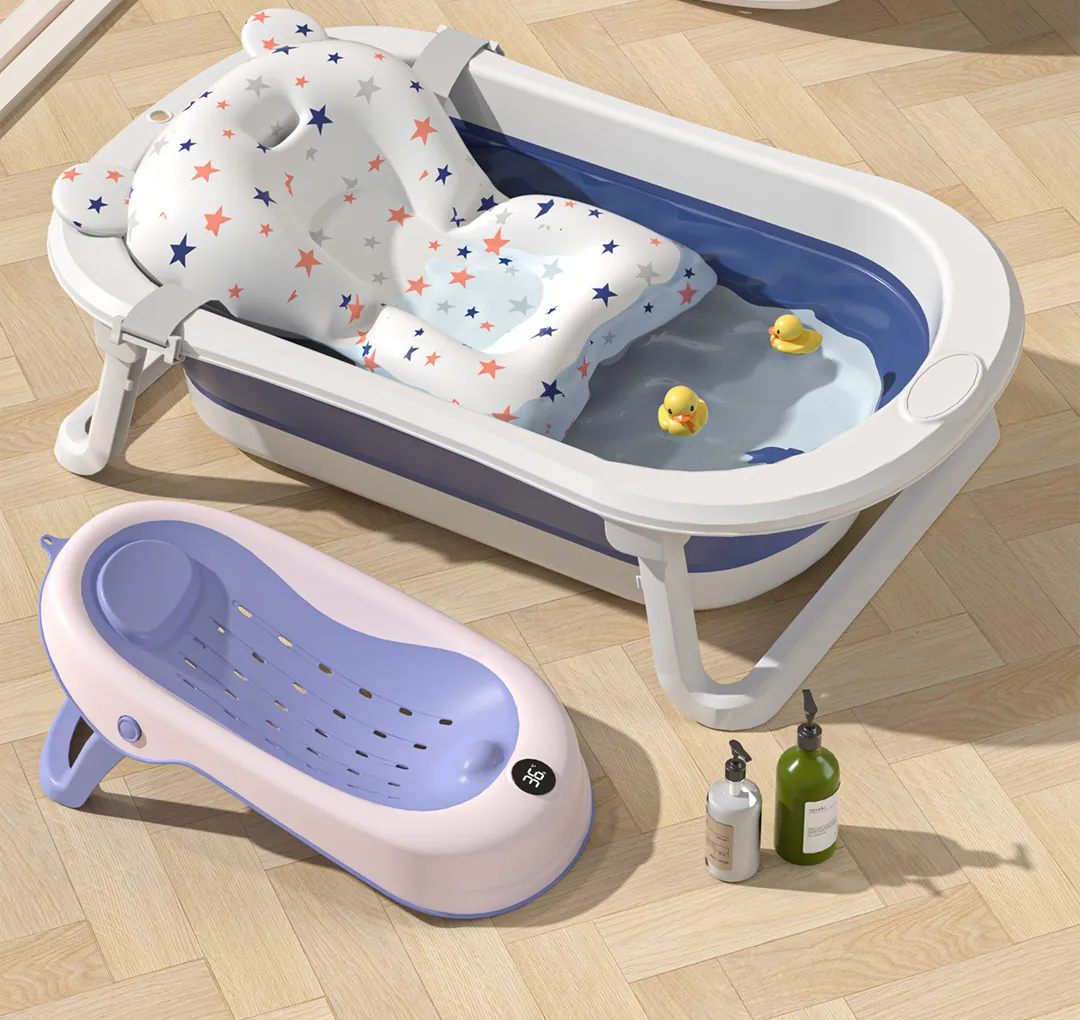 Baignoire Bébé Pliable avec Détection de Température et Coussin de Bain – Pour Nouveau-nés et Enfants