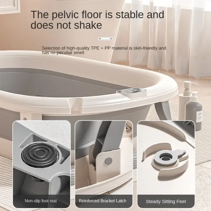 Baignoire Bébé Pliable avec Détection de Température et Coussin de Bain – Pour Nouveau-nés et Enfants