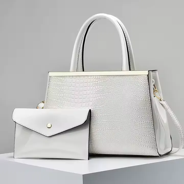 Set de 2 Sacs Femme – Sac à Main Style Croco + Pochette Chic, Élégant et Polyvalent
