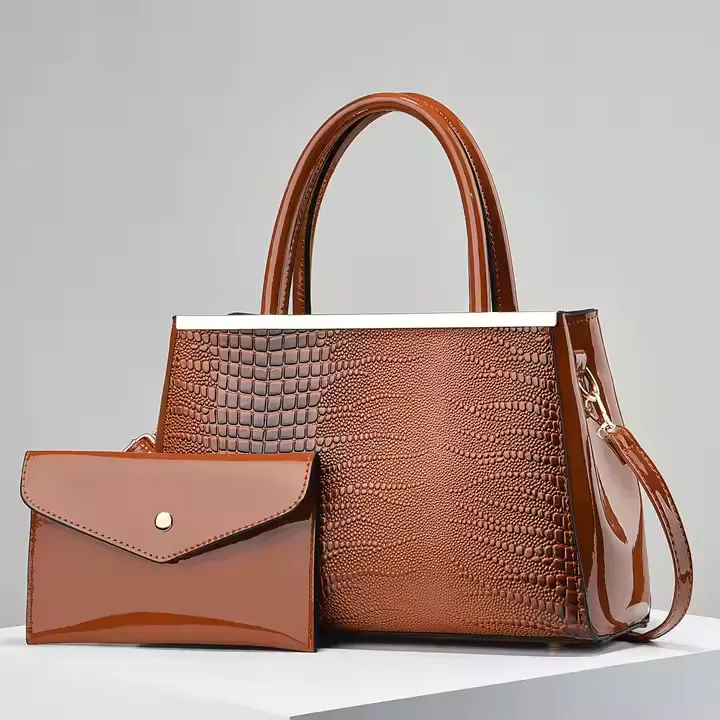 Set de 2 Sacs Femme – Sac à Main Style Croco + Pochette Chic, Élégant et Polyvalent
