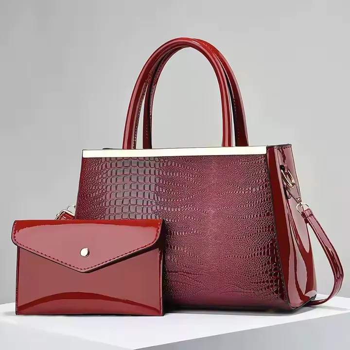 Set de 2 Sacs Femme – Sac à Main Style Croco + Pochette Chic, Élégant et Polyvalent