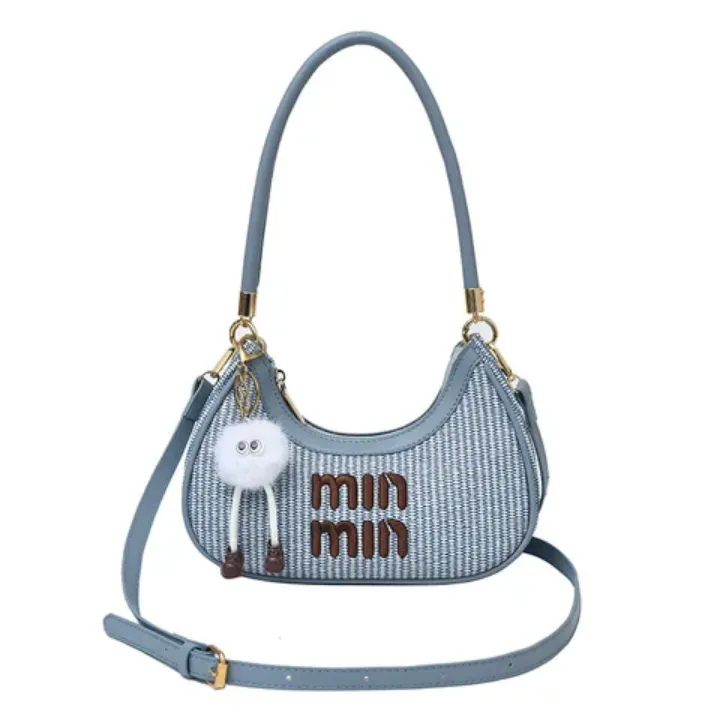 Sac à Main Femme Paille et Simili Cuir "Min Min" avec Porte-Clé Peluche