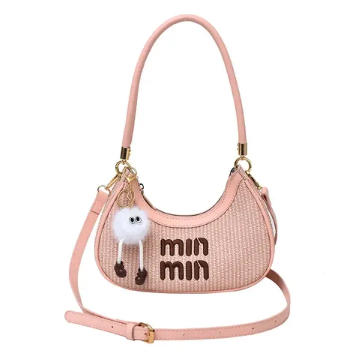 Sac à Main Femme Paille et Simili Cuir "Min Min" avec Porte-Clé Peluche