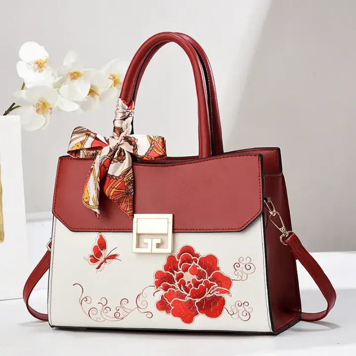 Sac à Main Élégant à Broderie Florale - Grande Capacité