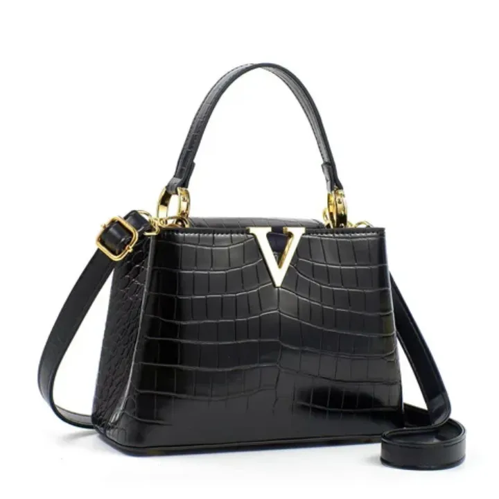 Sac à Main Élégant en Cuir PU - Finition Croco avec Détail Doré