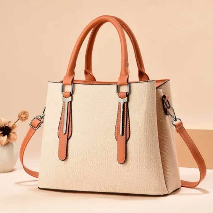 Sac à Main en Tissu et Simili Cuir - Style Naturel et Élégant